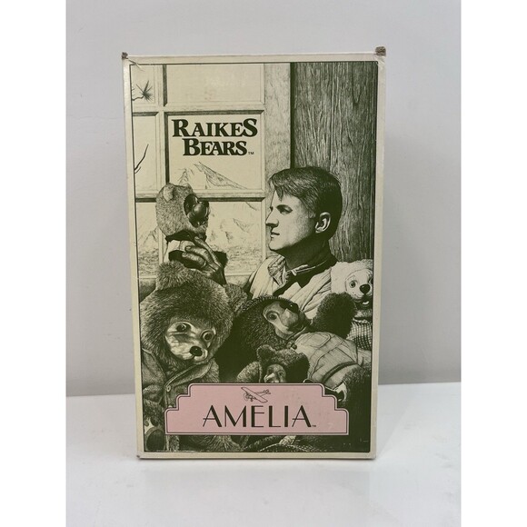 Vintage Robert Raikes Bear Pink Aviator Amelia Earhart Wooden Face Feet Tag NEW - Picture 10 of 11